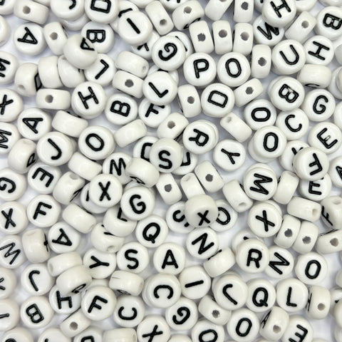 Alphabet Letter Beads - White - 1oz Bag (approx 200 beads)