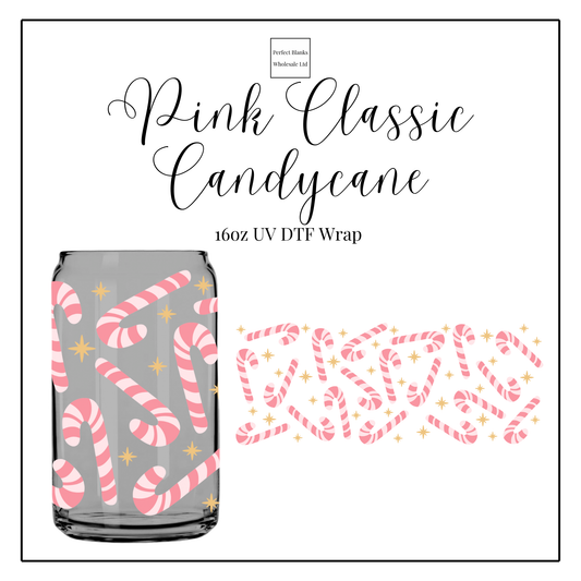 Pink Classic Candy Cane 16oz UVDTF