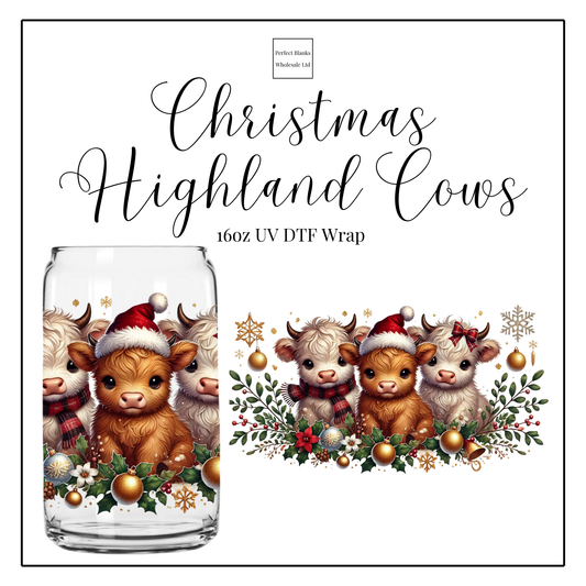 Christmas Highland Cows 16oz UVDTF