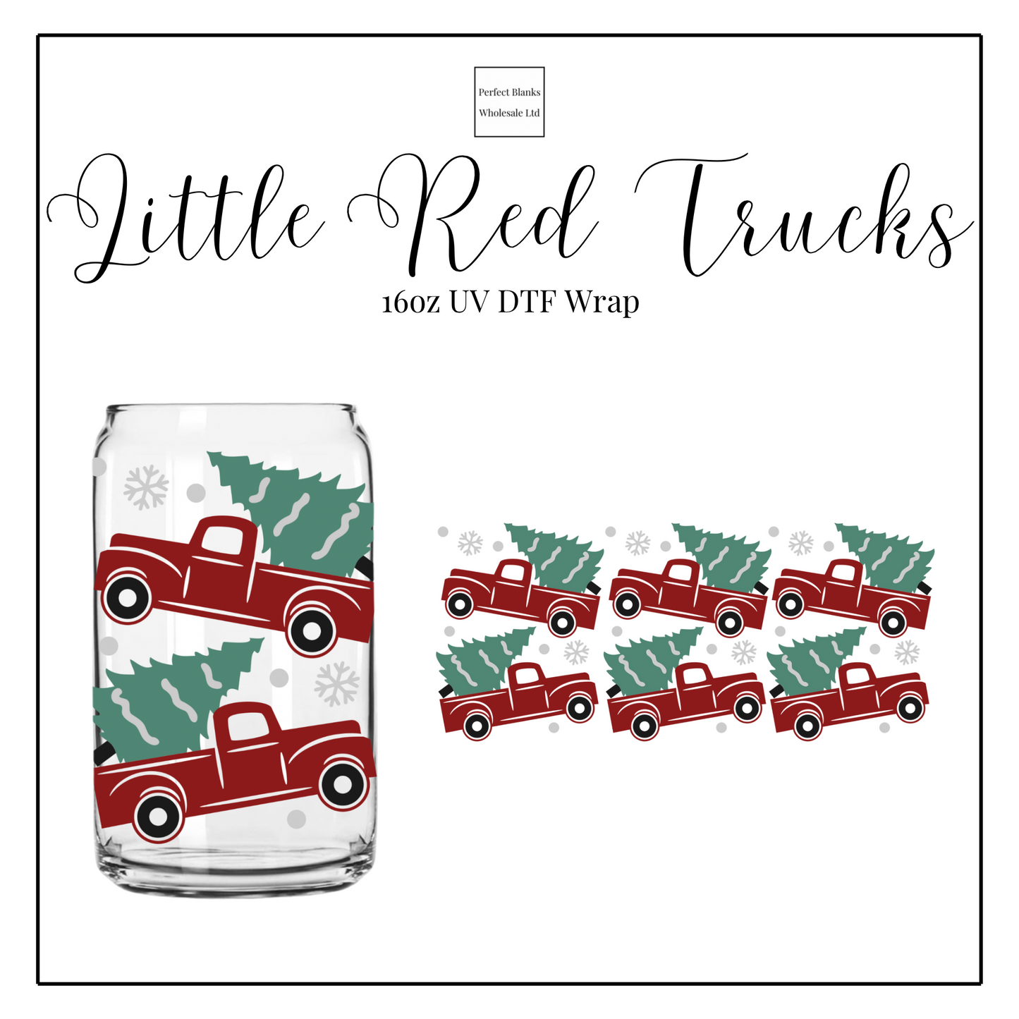 Little Red Trucks 16oz UV DTF