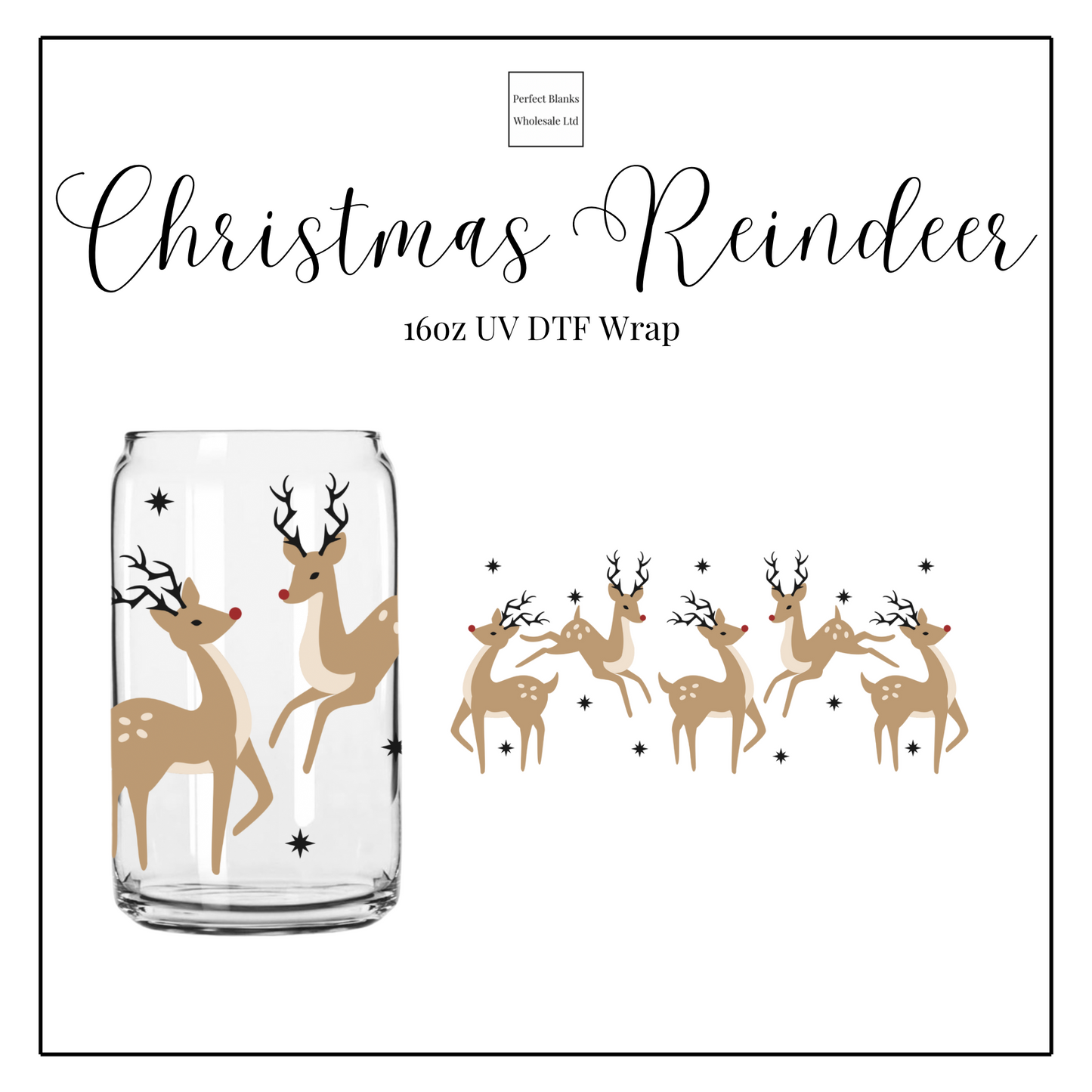 Christmas Reindeer 16oz UV DTF