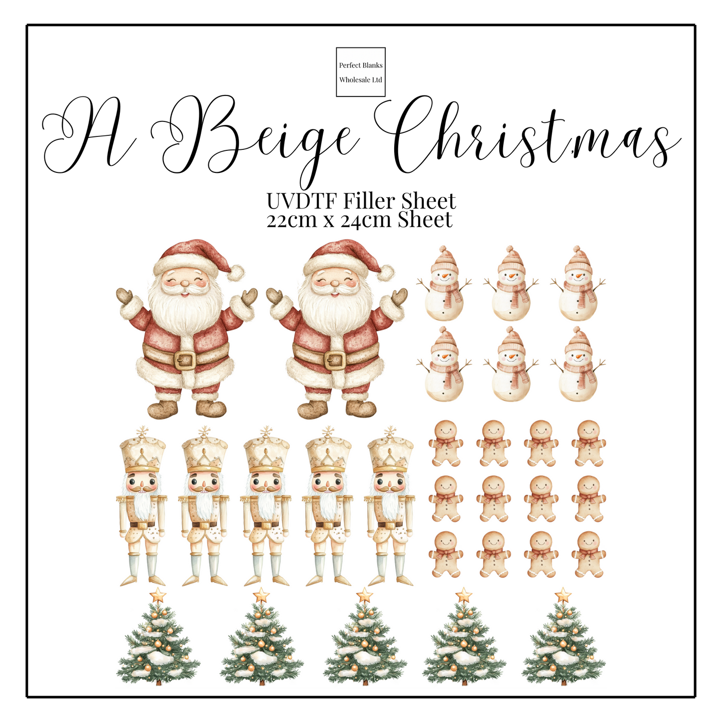 A Beige Christmas UVDTF Filler Sheet - 22cm x 24cm