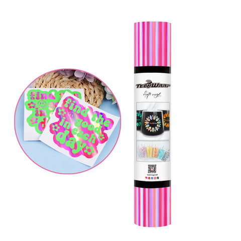 TeckWrap Bubble Free Holographic Pink Glossy Rainbow Adhesive Vinyl