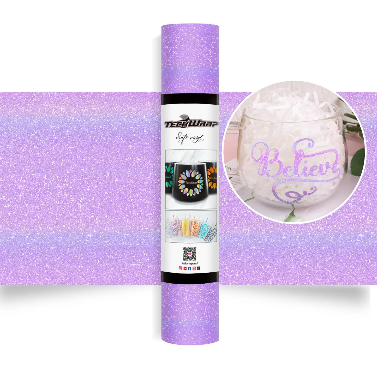 Teckwrap Colourful Lilac Glitter Adhesive Vinyl - 5ft