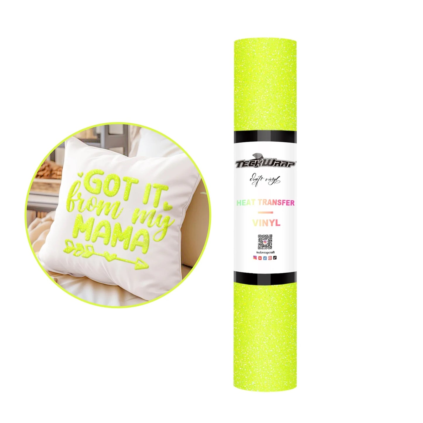 Teckwrap Glitter Neon Yellow 3D Puff Heat Transfer Vinyl - 5ft