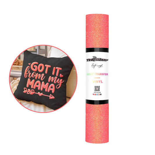 Teckwrap Glitter Neon Peach 3D Puff Heat Transfer Vinyl - 5ft