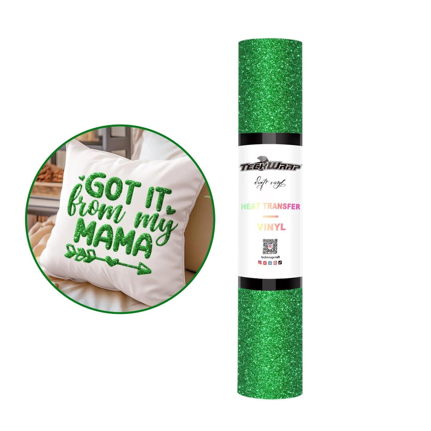 Teckwrap Glitter Green 3D Puff Heat Transfer Vinyl - 5ft