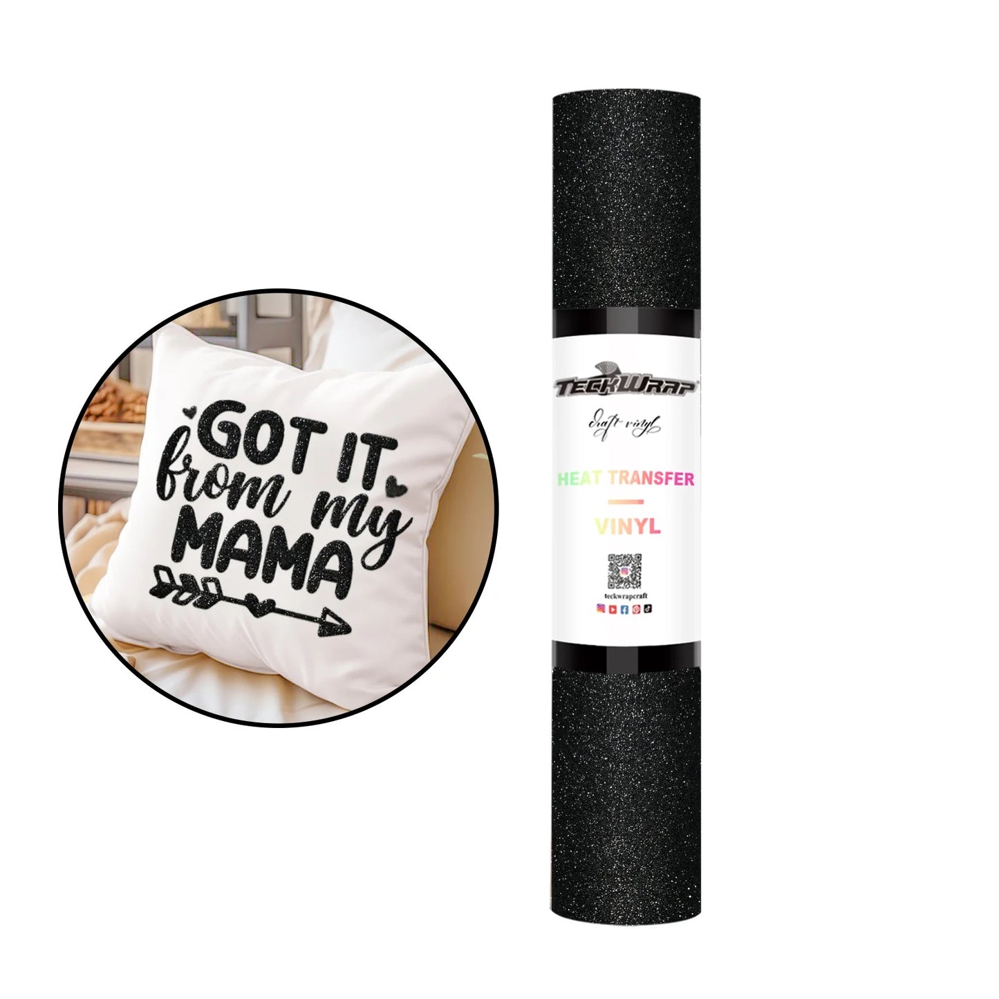 Teckwrap Glitter Black 3D Puff Heat Transfer Vinyl - 5ft