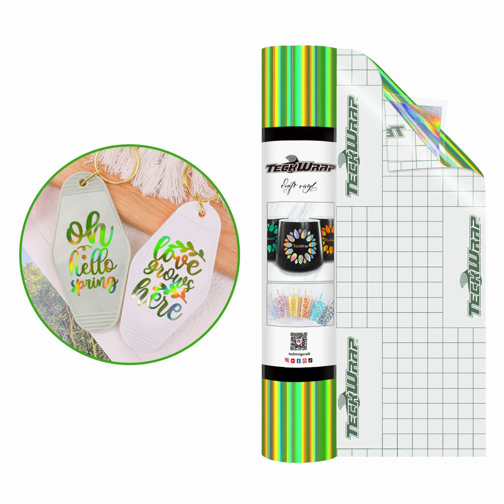 Teckwrap Bubble Free Apple Green Holographic Rainbow Adhesive Vinyl