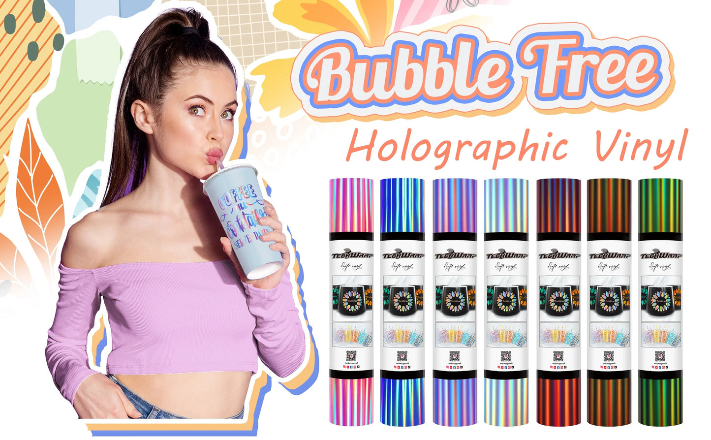 Teckwrap Bubble Free Holographic Sapphire Rainbow Adhesive Vinyl - 5ft