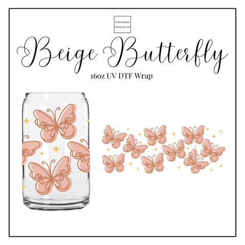 Beige Butterfly 16oz UVDTF