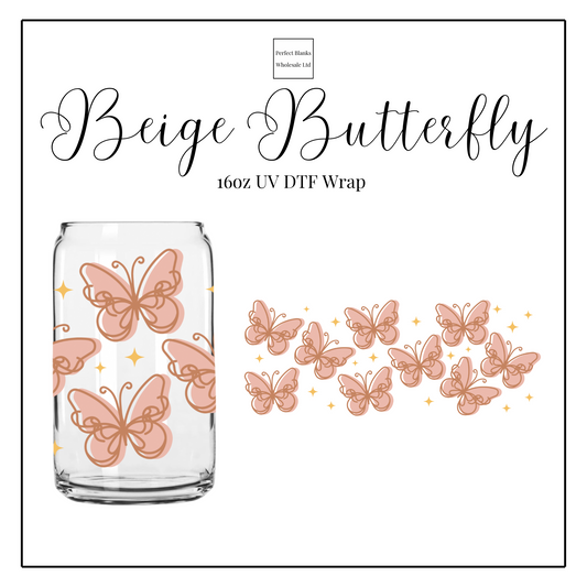 Beige Butterfly 16oz UV DTF