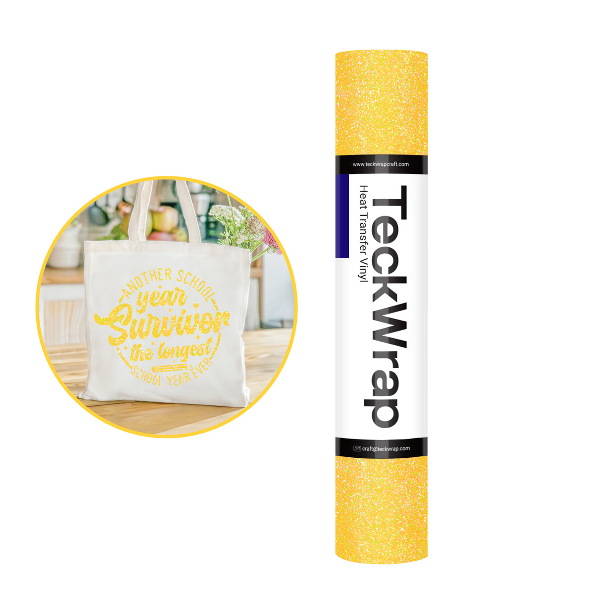 Teckwrap Fancy Glitter Neon Yellow HTV - 5ft