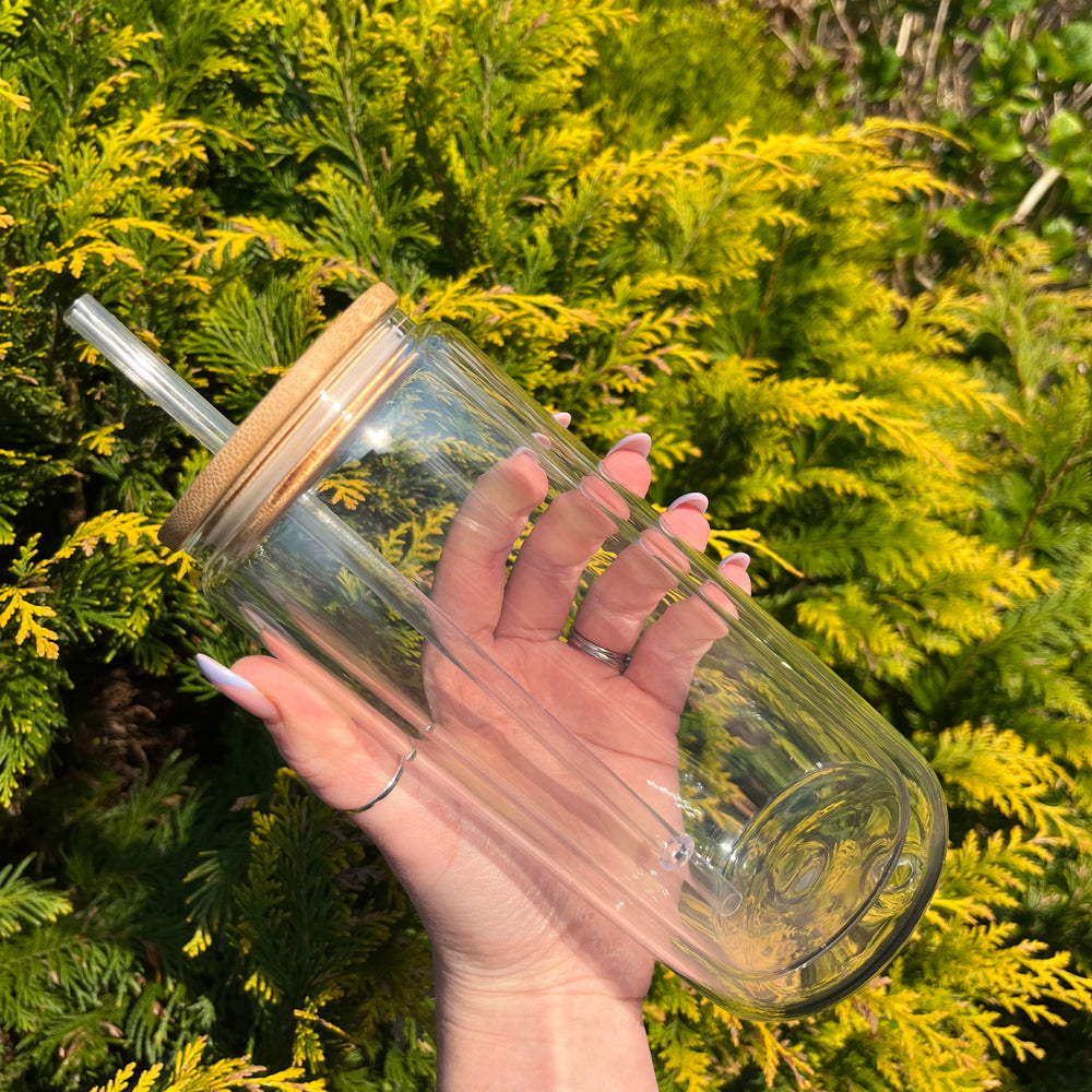15oz Double Walled Snowglobe Glass Can With Bamboo Lid