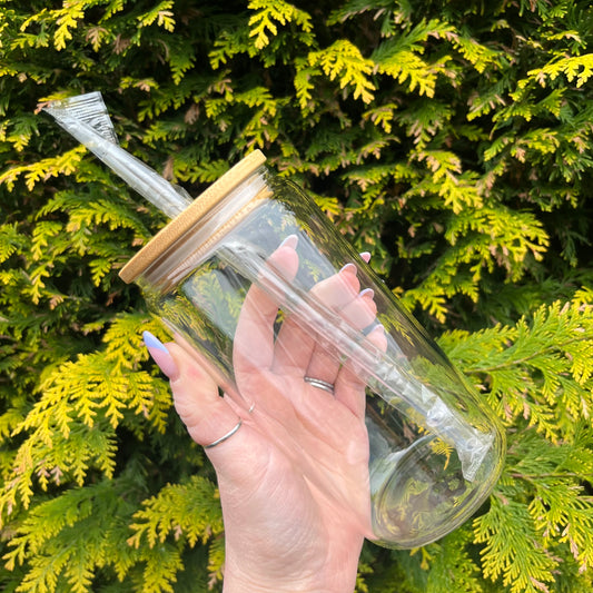 Clear 16oz Glass Can With Bamboo Lid
