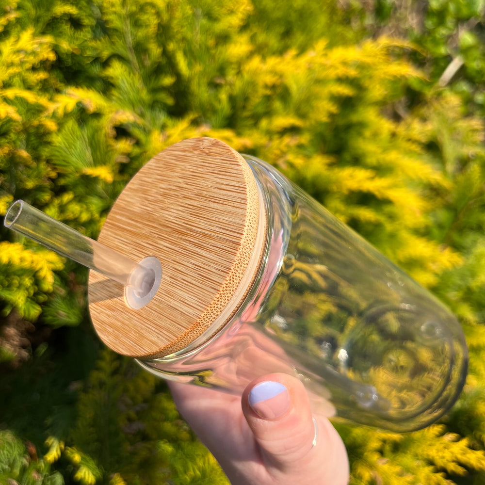15oz Double Walled Snowglobe Glass Can With Bamboo Lid